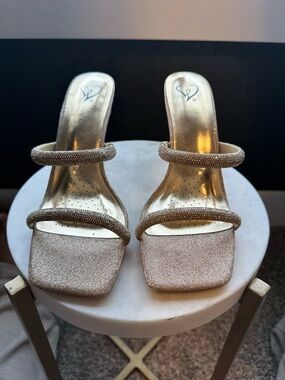 Windsor Gold Glitter Double-Strap Slide Heels